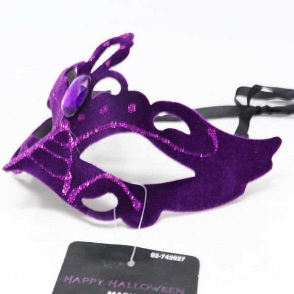 Venetian Velvet Purple Rhinestone Eye Mask - Picture 2 of 7